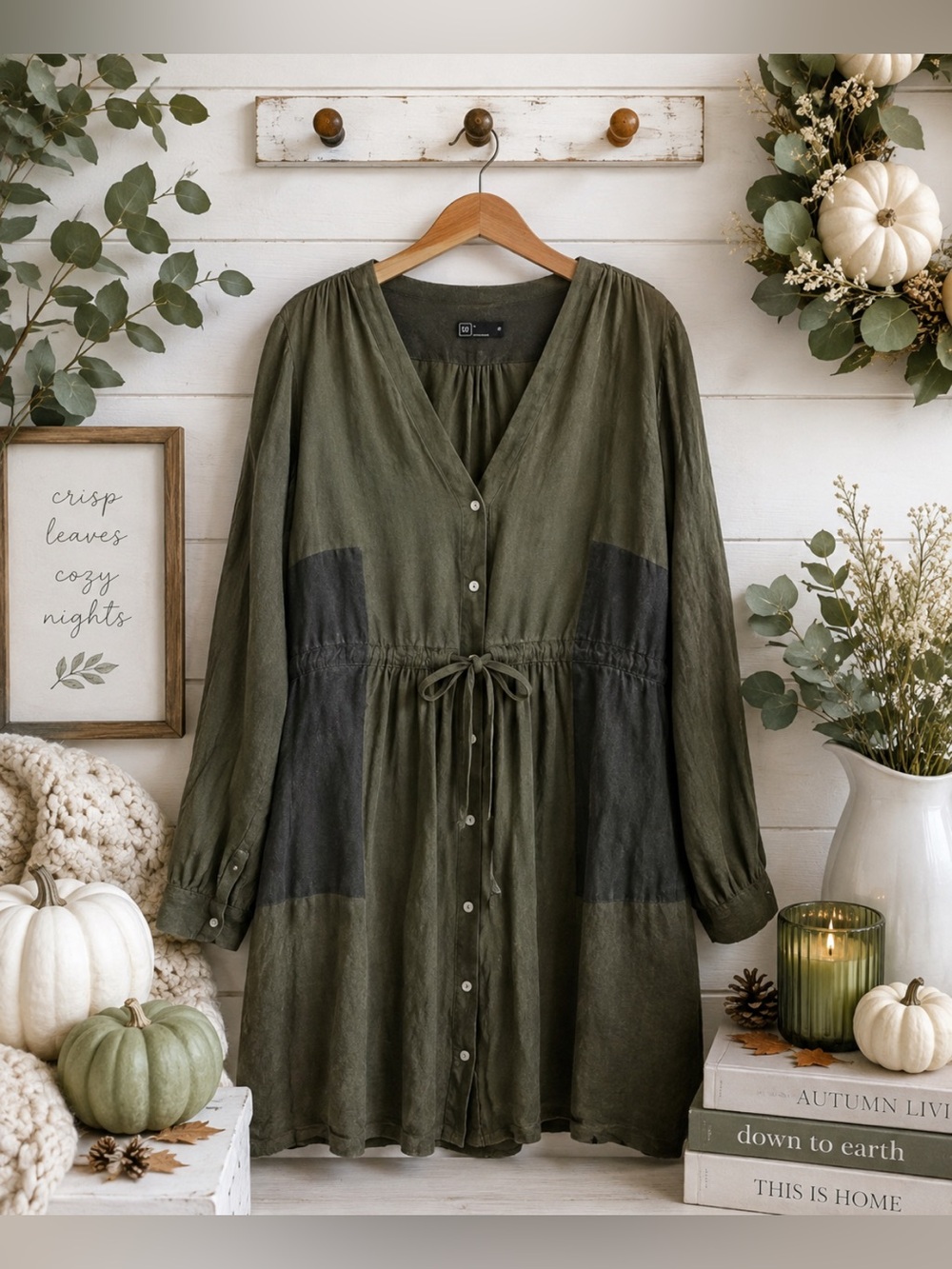 GAP Dark Olive & Charcoal Gray Long Sleeve Knee Length Dress/Sz 0